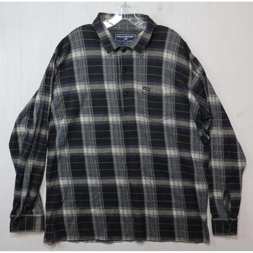 Vintage Ralph Lauren Polo Sport Soft Rugby Long Sleeve Shirt Size XL Plaid